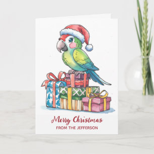 Personalized Parrot with Santa Hat Christmas Holiday Card