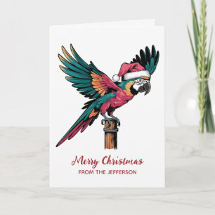 Personalized Parrot with Santa Hat Christmas Holiday Card