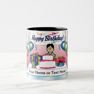 Personalized Party, Birthday - Boy Cartoon Two-Tone Coffee Mug