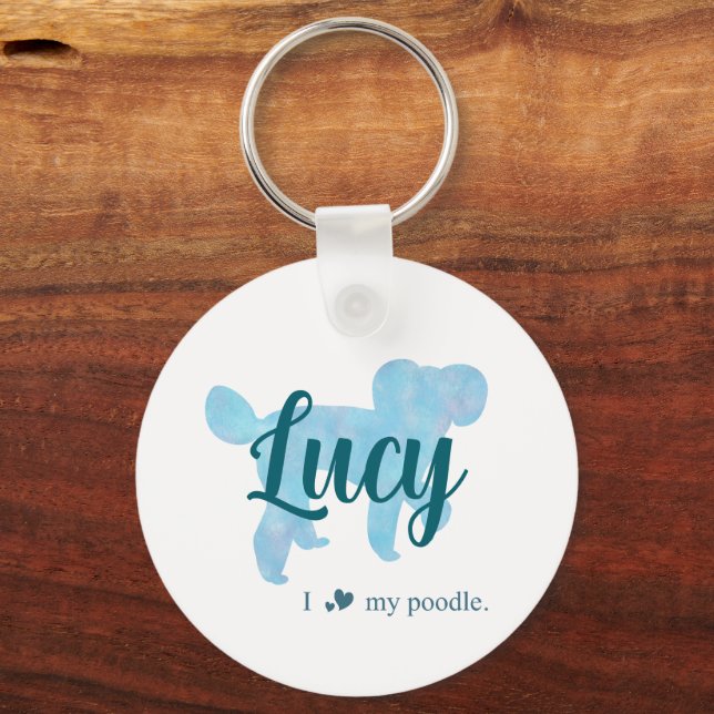 Personalized Pastel Blue Poodle Keychain (Front)