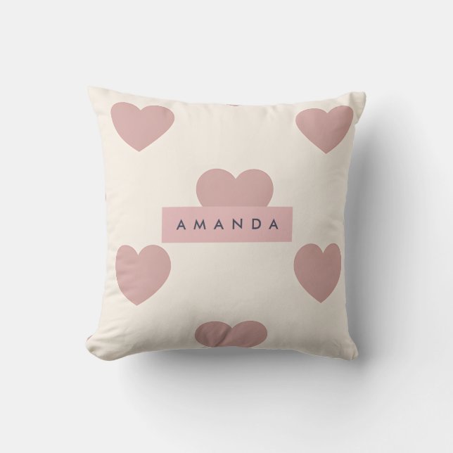 Personalized Pastel Blush Pink Heart Cushion (Front)