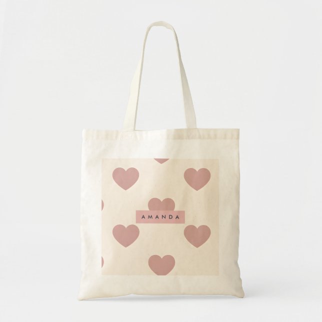 Personalized Pastel Blush Pink Heart Tote Bag (Front)