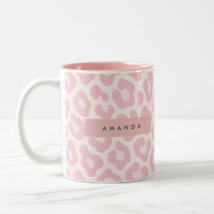 Personalized Pastel Blush Pink Leopard Print Two-Tone Coffee Mug