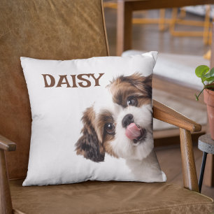 Personalized Pastel Brown Dog Photo & Name Pillow