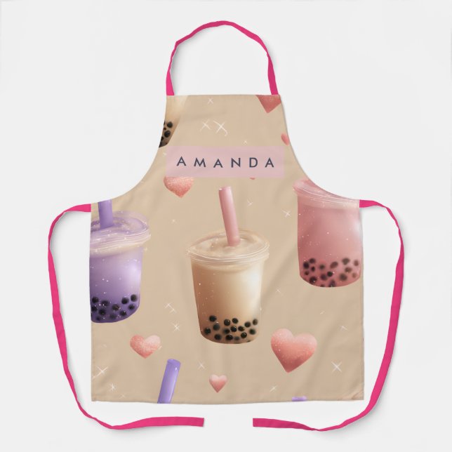 Personalized Pastel Bubble Tea Pattern Apron (Front)