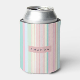 Personalized Pastel Candy Stripe Design Can Cooler