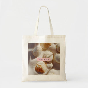 Personalized Pastel Coastal Seashells on Sand  Tote Bag