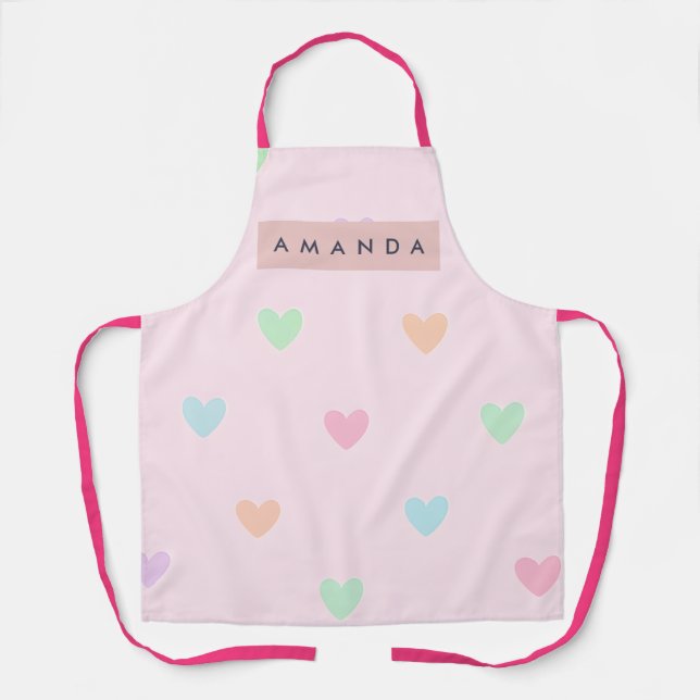 Personalized Pastel Colorful Heart Pattern Apron (Front)