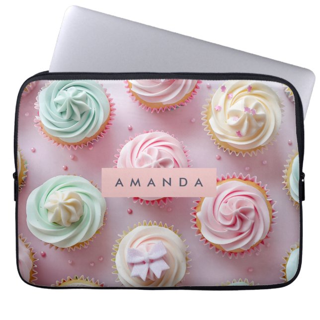 Personalized Pastel Cupcake Swirl Laptop Sleeve (Front)