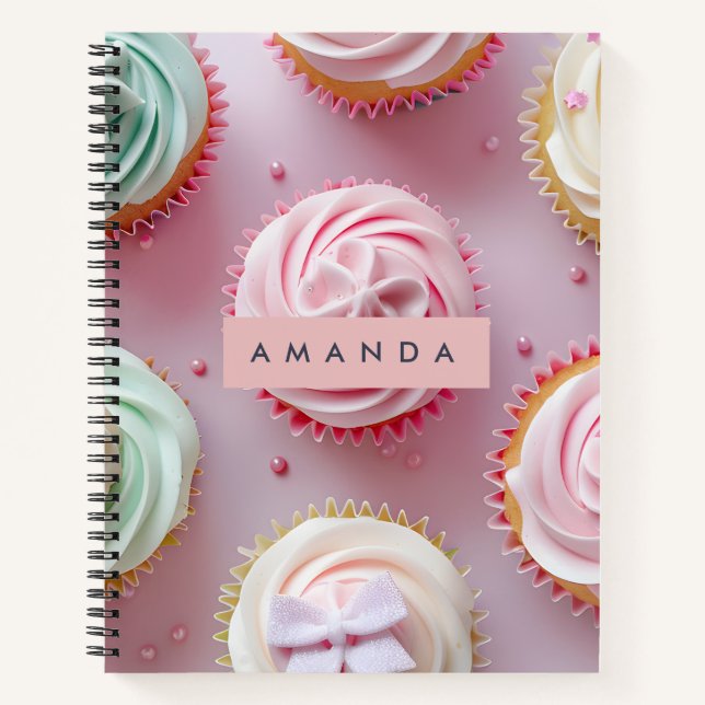 Personalized Pastel Cupcake Swirl Notebook (Front)