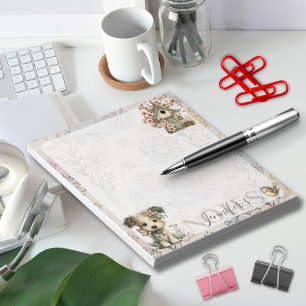 Personalized Pastel Dog & Floral Birdhouse Spring Notepad