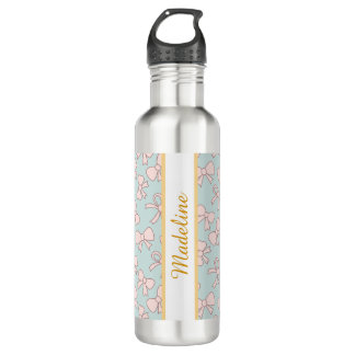 Personalized Pastel Girly Cute Bow Name Pink Blue 710 Ml Water Bottle
