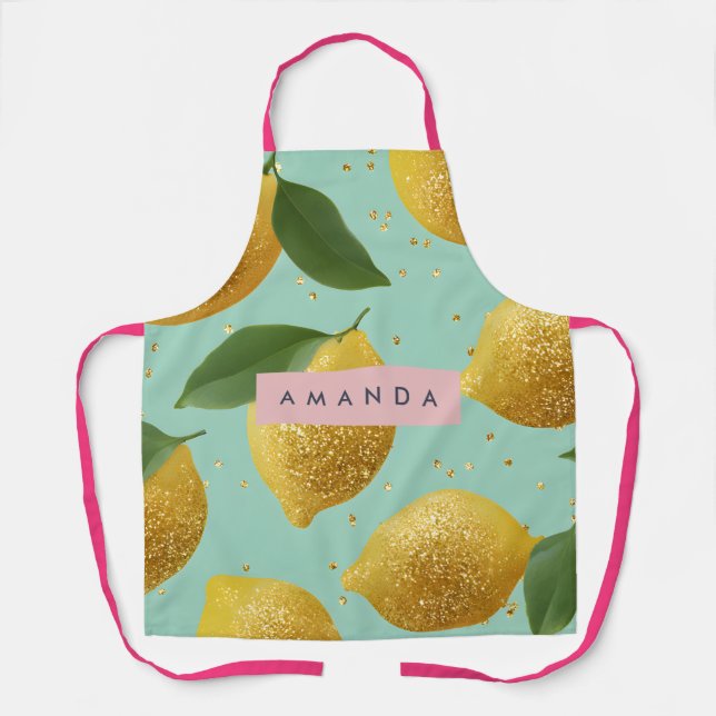 Personalized Pastel Glitter Lemon Style Apron (Front)
