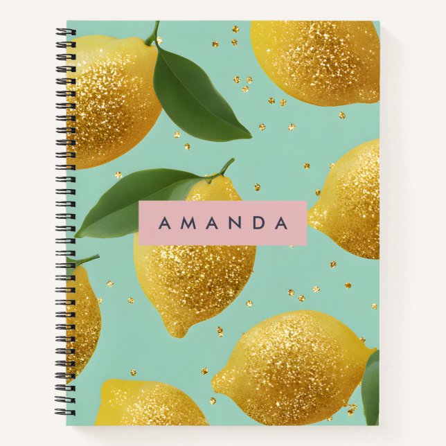 Personalized Pastel Glitter Lemon Style Notebook (Front)