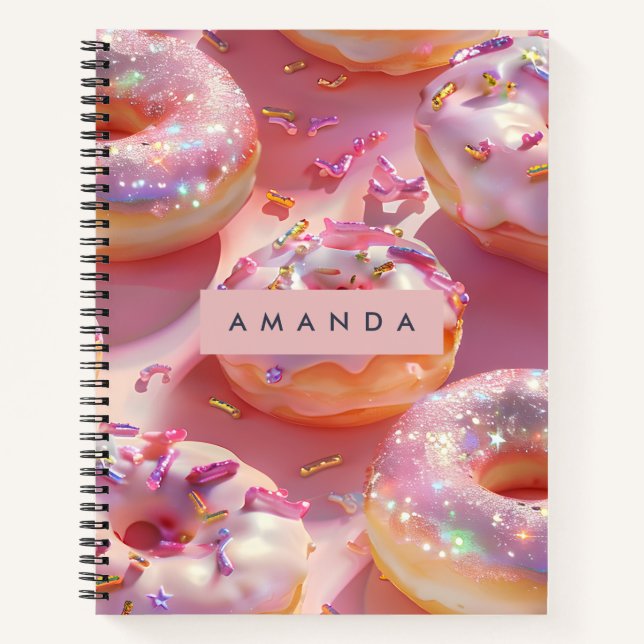 Personalized Pastel Glittering Pink Donut Dream Notebook (Front)