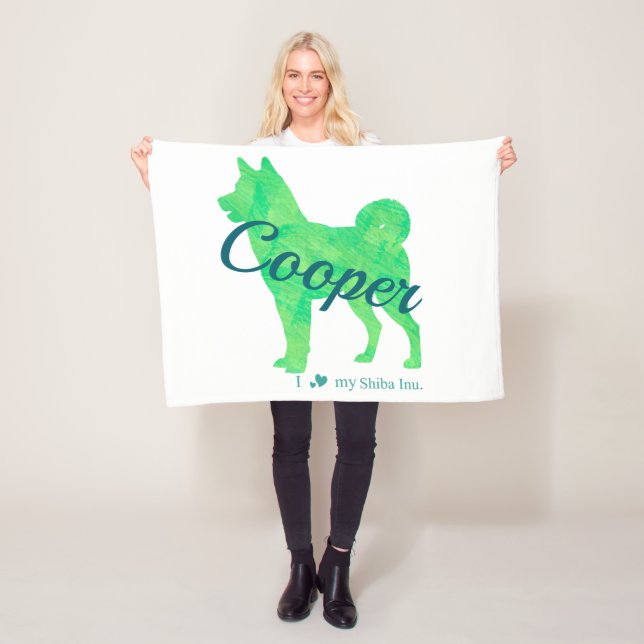 Personalized Pastel Green Color Shiba Inu Dog 柴犬 Fleece Blanket (In Situ)