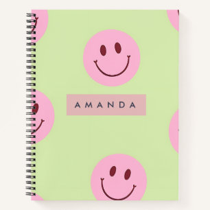 Personalized Pastel Green & Pink Smiley Face Notebook