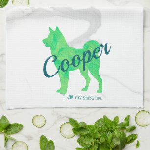 Personalized Pastel Green Shiba Inu Dog Custom Tea Towel