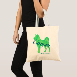 Personalized Pastel Green Shiba Inu Tote Bag 柴犬