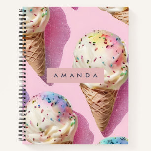 Personalized Pastel Ice Cream Cone with Sprinkles Notebook