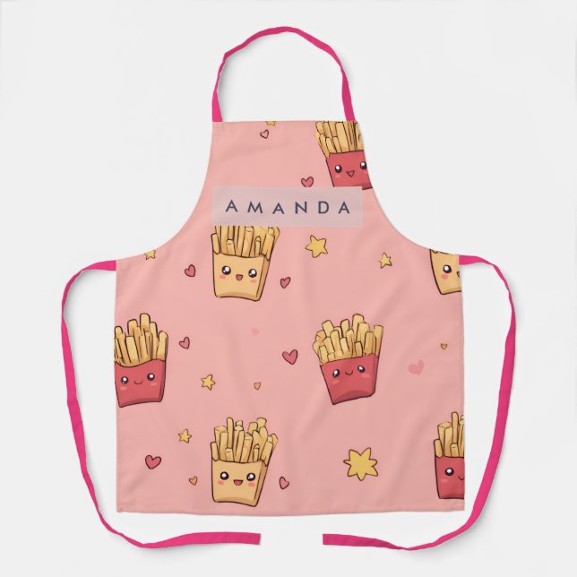 Personalized Pastel Kawaii French Fries Pattern Apron (Front)