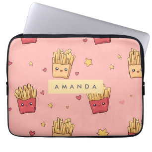 Personalized Pastel Kawaii French Fries Pattern Laptop Sleeve