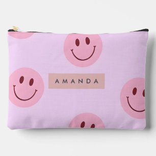Personalized Pastel Lavender & Pink Smiley Face Accessory Pouch