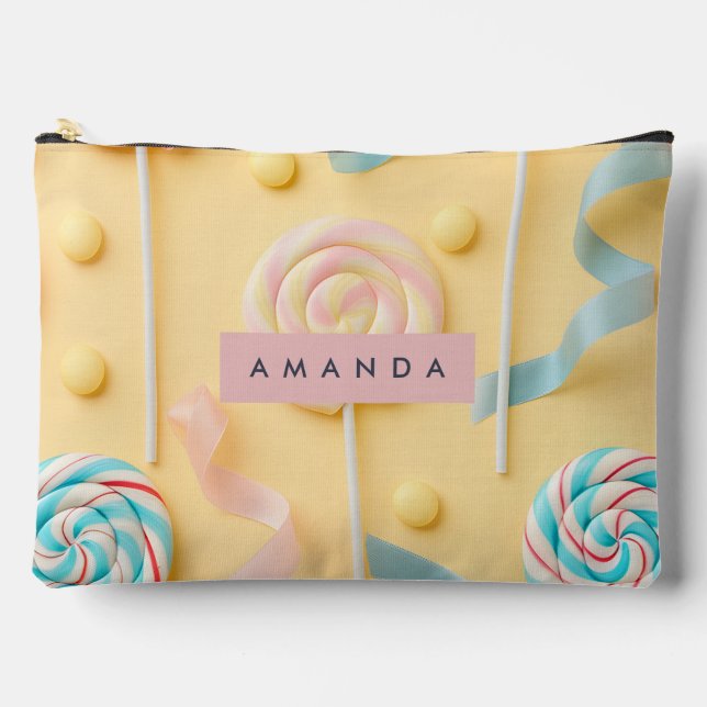 Personalized Pastel Lollipop Candy Swirl Accessory Pouch (Front)