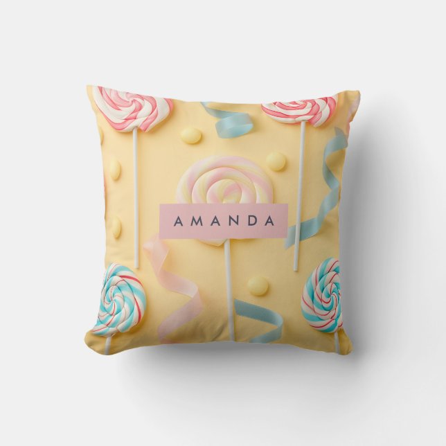 Personalized Pastel Lollipop Candy Swirl Cushion (Front)