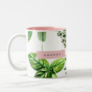 Personalized Pastel Lush Garden Herbs Two-Tone Coffee Mug