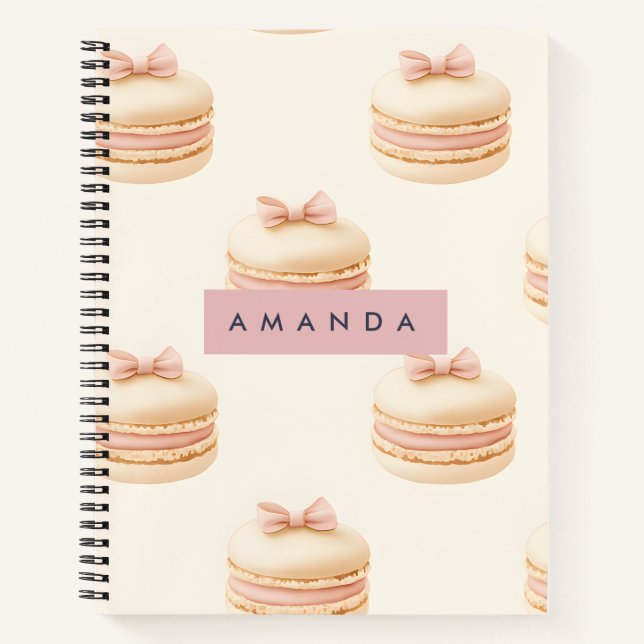 Personalized Pastel Macaron Coquette Pattern Notebook (Front)