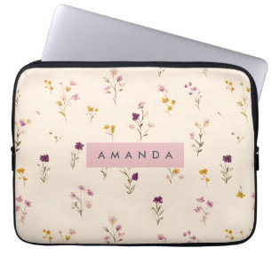 Personalized Pastel Meadow Blooms Laptop Sleeve