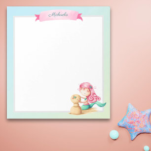 Personalized pastel mermaid with pink hair notepad