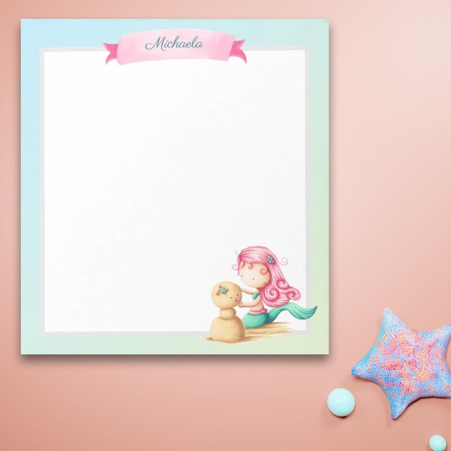 Personalized pastel mermaid with pink hair notepad (Creator Uploaded)