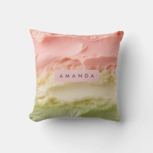 Personalized Pastel Neapolitan Ice Cream Stripe Cushion