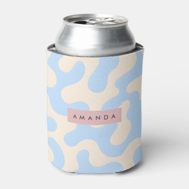 Personalized Pastel Pastel Blue Abstract Camo Can Cooler (Can Front)