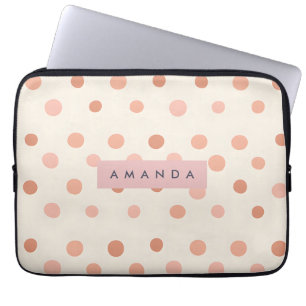 Personalized Pastel Peach & Blush Polka Dot  Laptop Sleeve