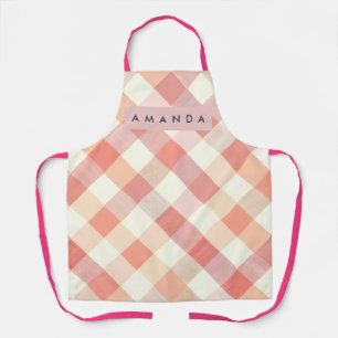 Personalized Pastel Peach Checkered Modern Apron