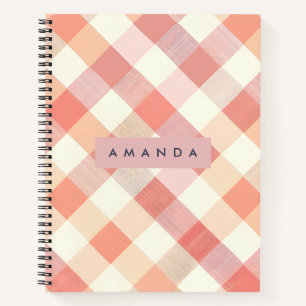Personalized Pastel Peach Checkered Modern Notebook