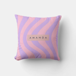 Personalized Pastel Pink and Lavender Wavy Stripe Cushion