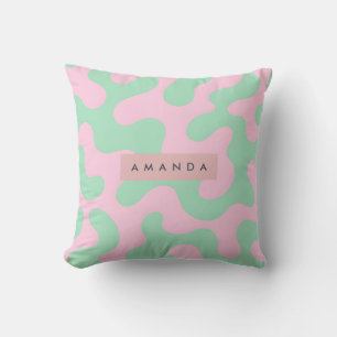 Personalized Pastel Pink and Mint Green Abstract  Cushion