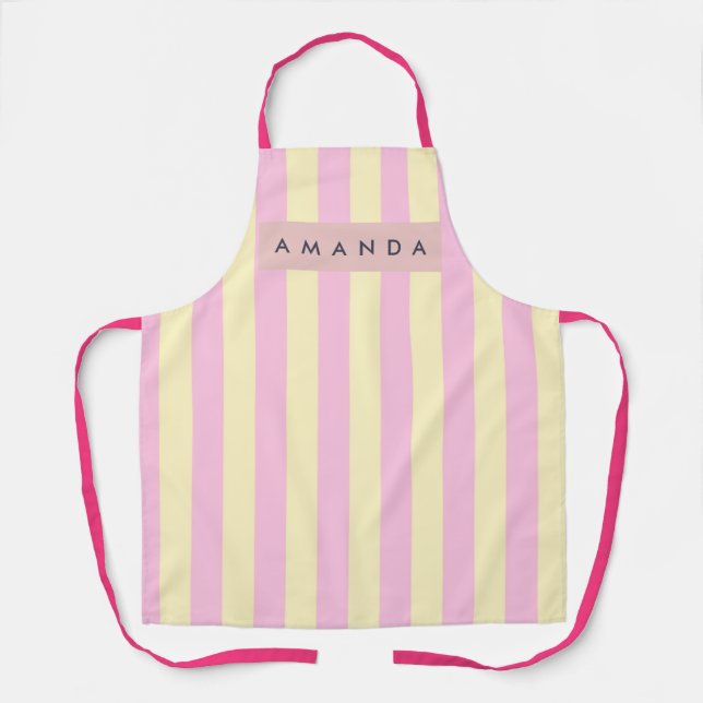 Personalized Pastel Pink and Yellow Stripe Apron (Front)
