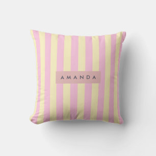 Personalized Pastel Pink and Yellow Stripe Cushion