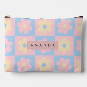 Personalized Pastel Pink Blue Retro Daisy Flower Accessory Pouch