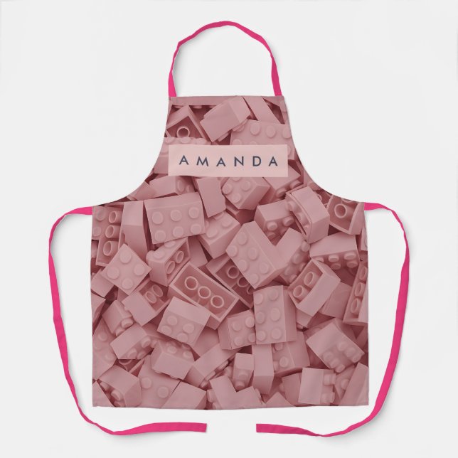 Personalized Pastel Pink Building Block  Apron (Front)