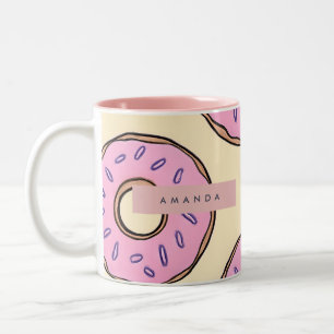 Personalized Pastel Pink Donut  Two-Tone Coffee Mug