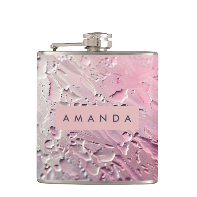 Personalized Pastel Pink Frosted Glass  Hip Flask (Front)