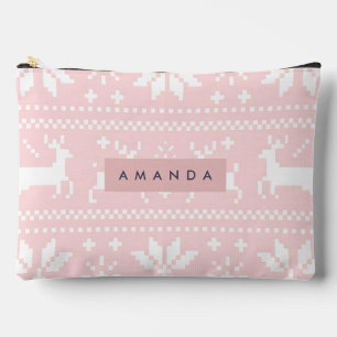 Personalized Pastel Pink Nordic Reindeer Accessory Pouch