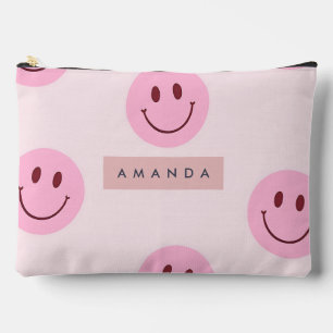 Personalized Pastel Pink Smiley Face Accessory Pouch