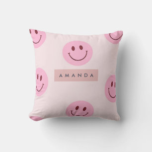 Personalized Pastel Pink Smiley Face  Cushion